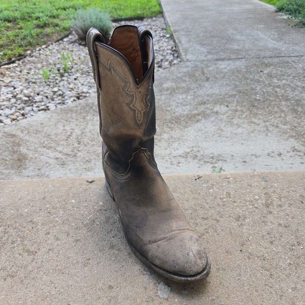 SINGLE Lucchese 2000 RIGHT BOOT ONLY 9 B Men Black Distressed Cowboy Replacement - Picture 10 of 14